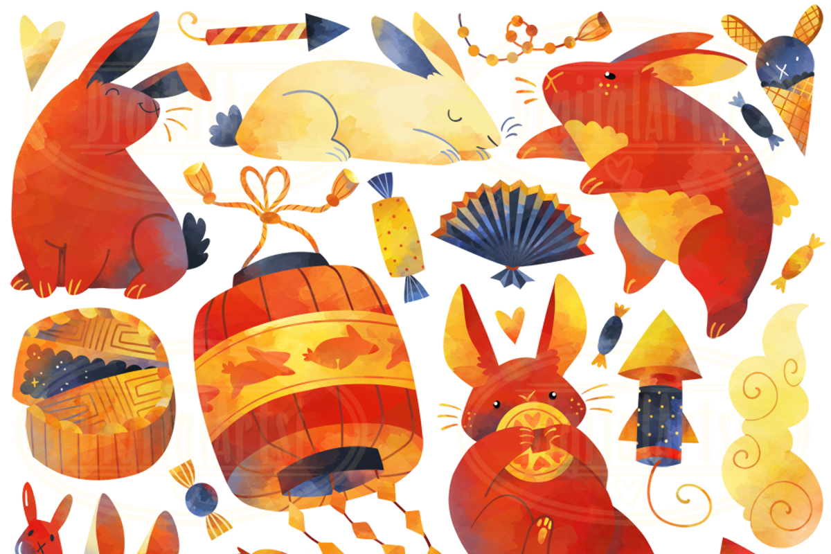Watercolor Year of the Rabbit Art, an Illustration by DigitalArtsi (Photo 4 of 4)