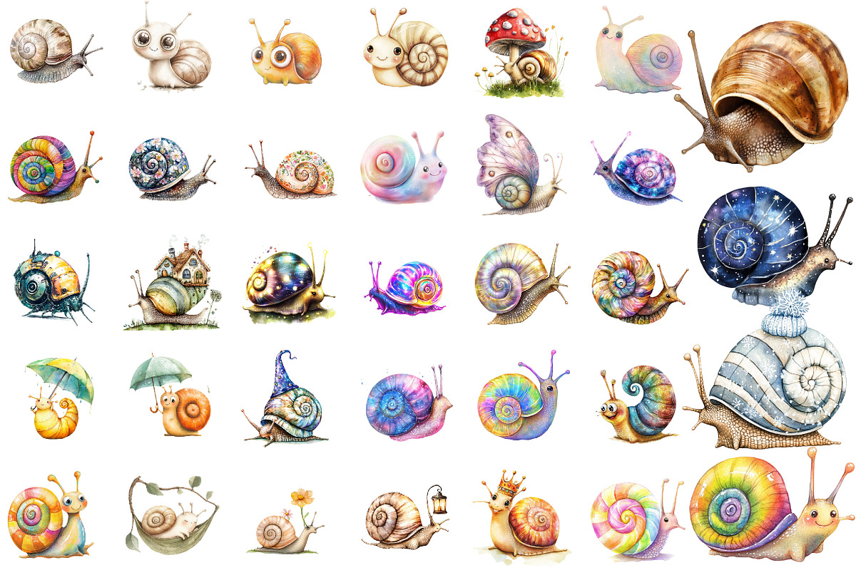 Watercolor Snail, Cute Snail Clipart, an Illustration by Sublimation Artist (Photo 2 of 6)