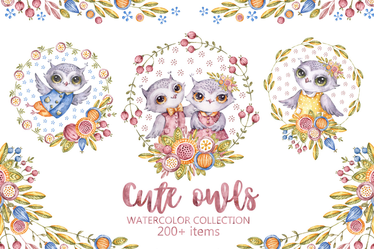 Cute owls. Watercolor collection, an Animal Illustration by UlitkaStudio (Photo 1 of 17)