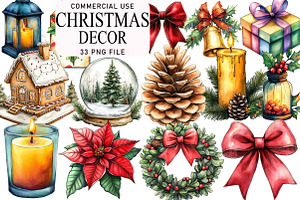 Watercolor Christmas Decor Clipart, an Illustration by Daily.Designs