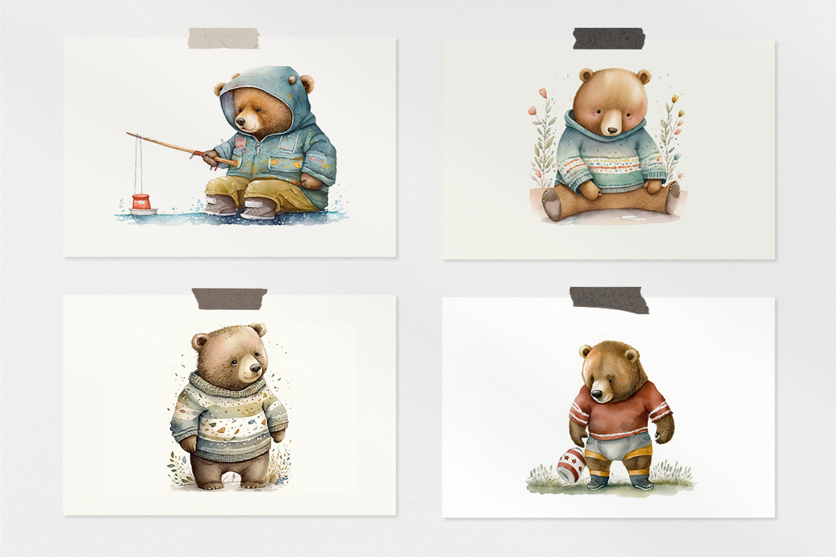 Cute Bears Watercolor Collection, a Decorative Illustration by artsy-fartsy (Photo 10 of 12)