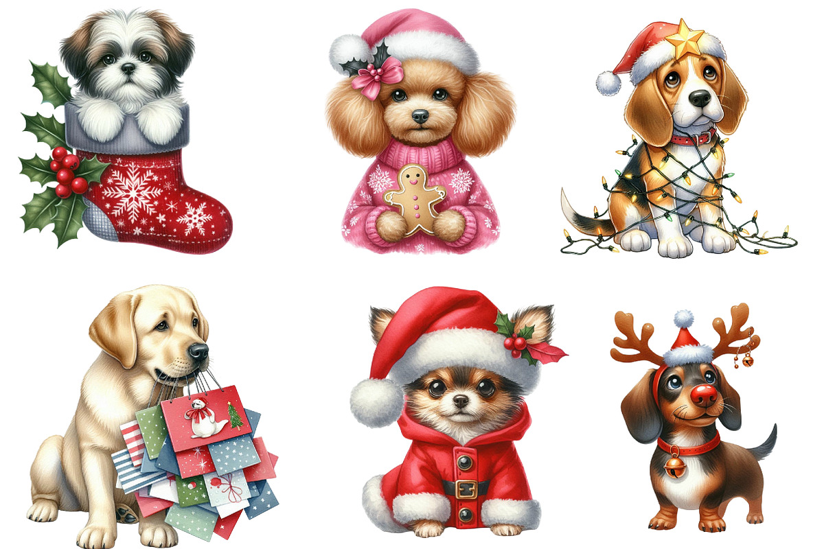Christmas Dog Clipart, an Illustration by DreamArtGraphic (Photo 4 of 6)