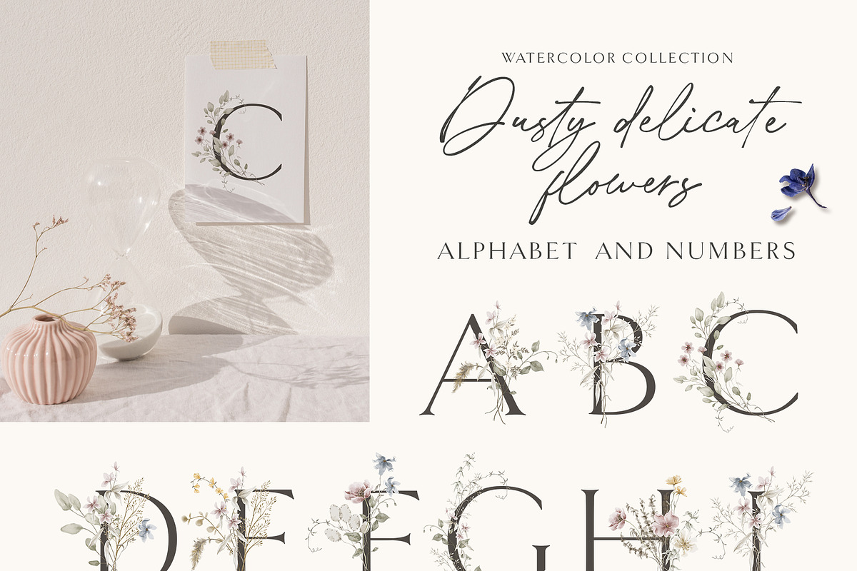 Dusty delicate floral clipart, a Decorative Illustration by long summer (Photo 8 of 12)