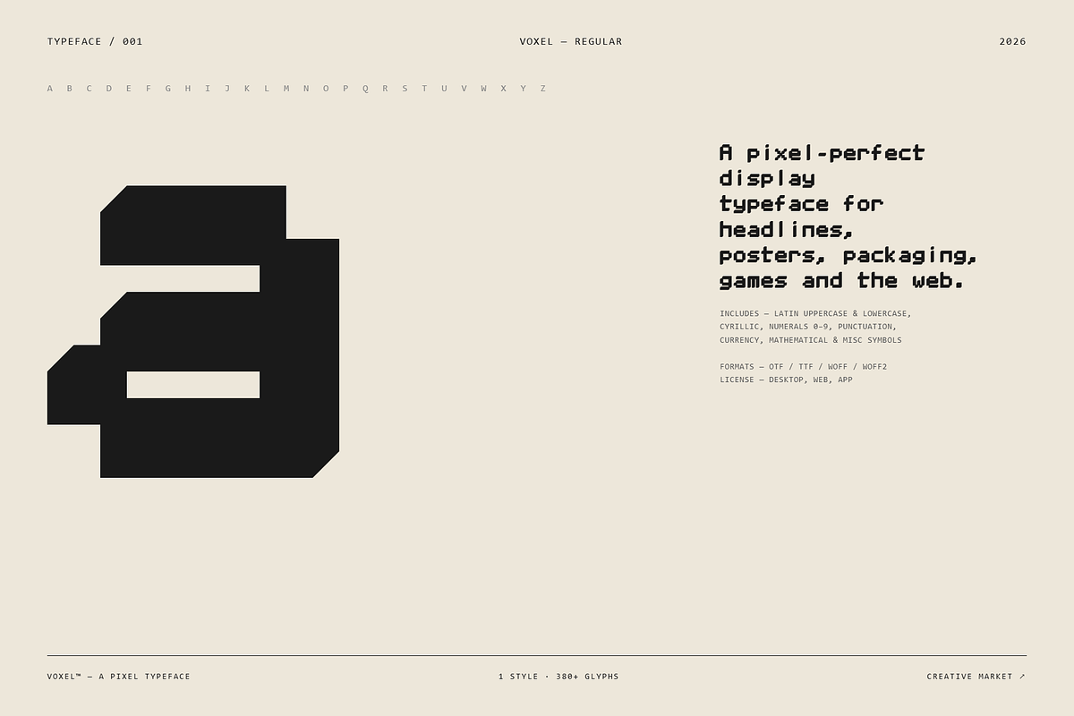 VOXEL - Pixel Display Typeface, a Sans Serif Font by Lettra Studio (Photo 7 of 18)