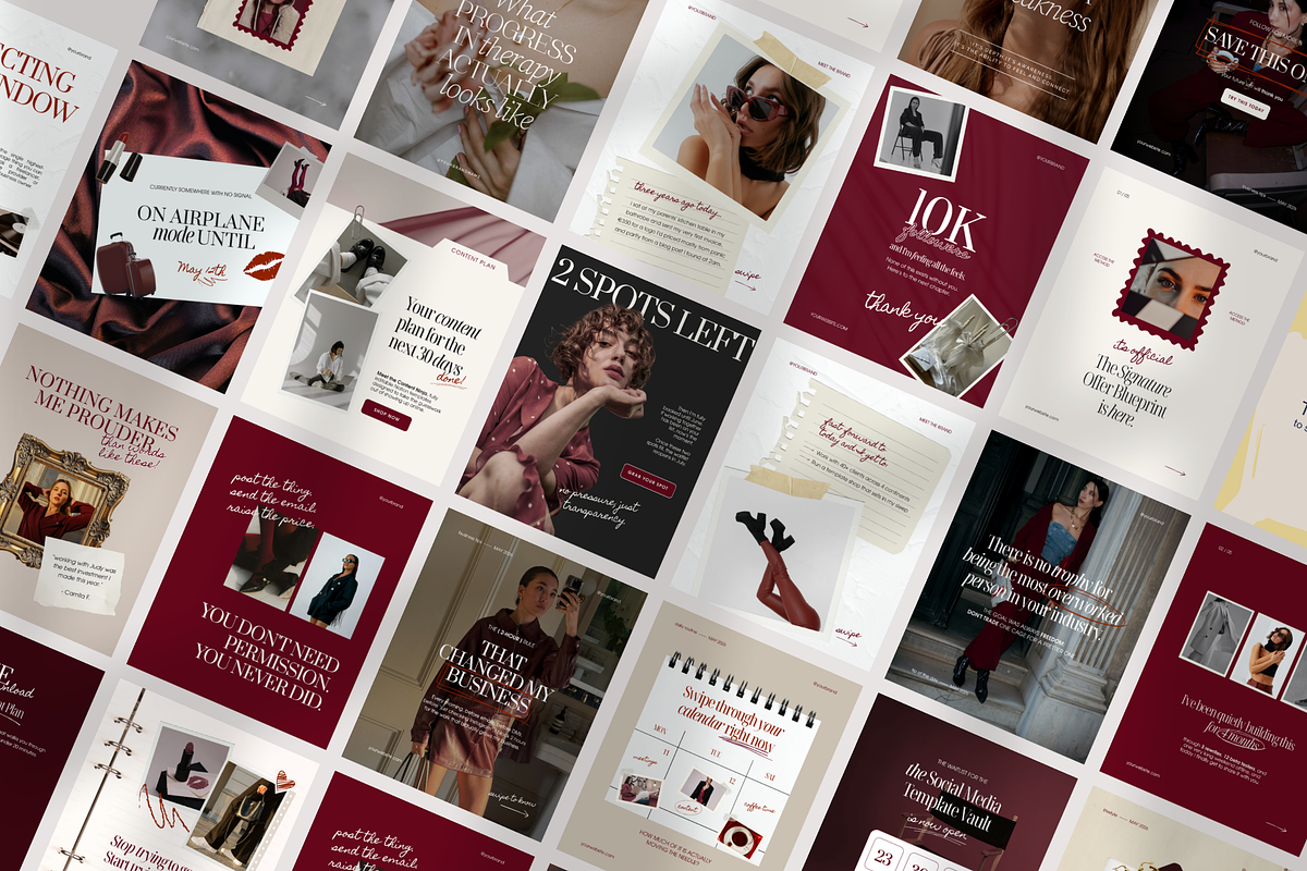 Bold & Burgundy Instagram Templates, a Social Media Template by CanvaTemplateClubCo (Photo 1 of 10)