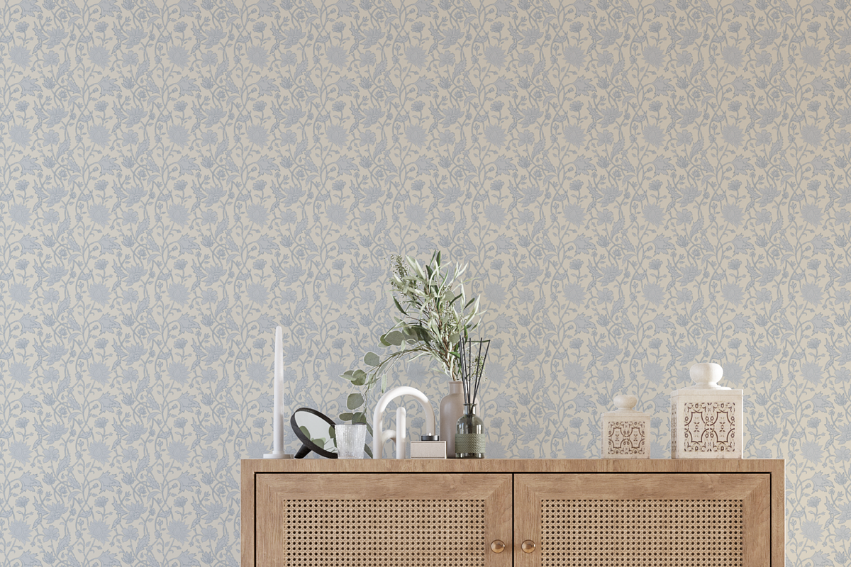 Trailing Block Print Floral Blue, a Pattern Graphic by Mieken Petra Designs (Photo 3 of 4)