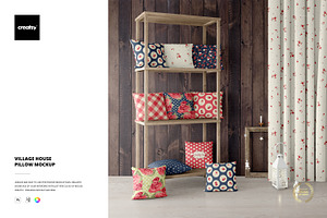 Village House Pillow Mockup