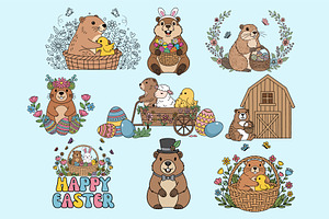 Cute Easter Groundhog Clipart Set, a Graphic by T-shirt Pond