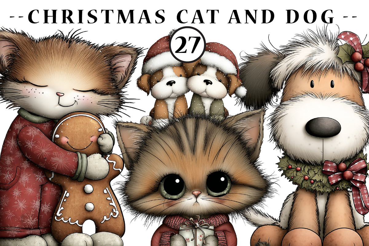 Whimsical Christmas Cat and Dog, an Illustration by CreationArt (Photo 1 of 5)