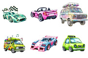 90s Retro Colorful Car Clipart Bundl, an Illustration by Watercolor design (Thumbnail 2 of 5)