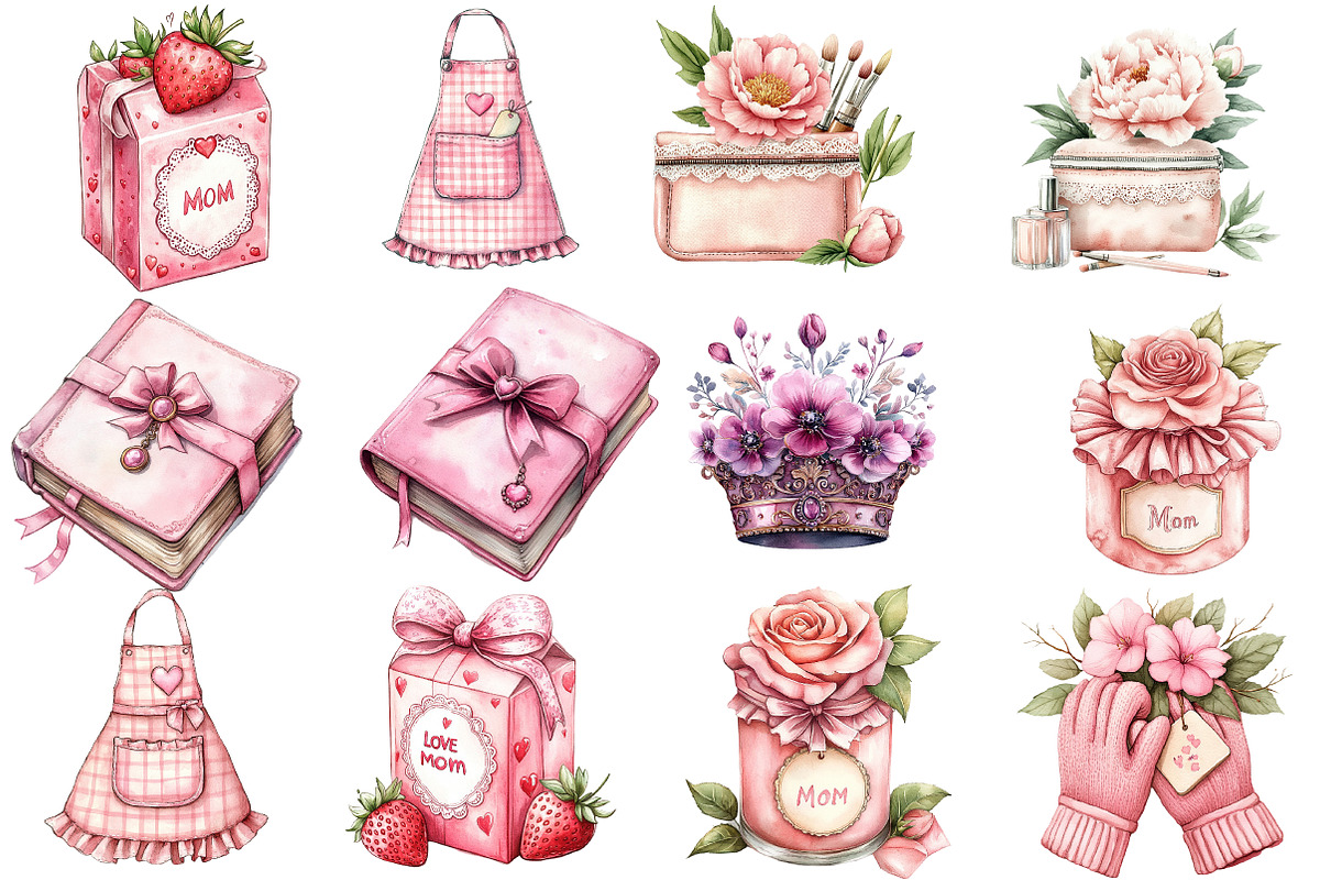 Pink Coquette Mothers Day Clipart, an Illustration by Watercolor design (Photo 3 of 5)