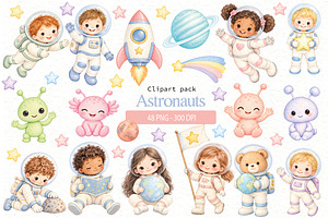 Watercolor Astronaut Clipart Bundle