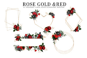 Red Flowers And Gold Roses Vintage