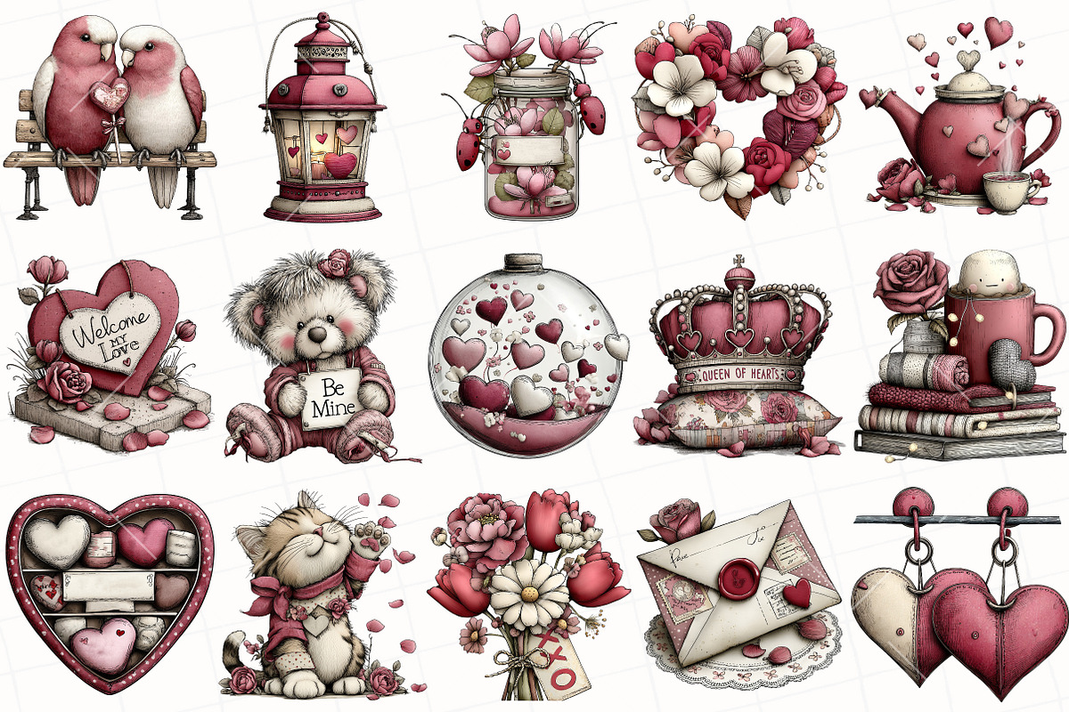 Whimsical Valentine Clipart, an Illustration by OK Design (Photo 3 of 6)