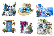 Summer Santorini Vacation Clipart, an Illustration by CreationArt (Thumbnail 2 of 5)