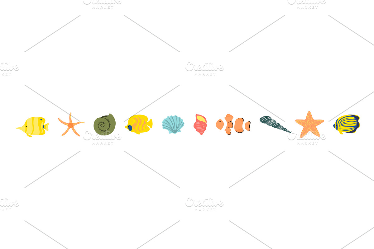 Coral reef fish, seashell, starfish, an Animal Illustration by sceptical cactus