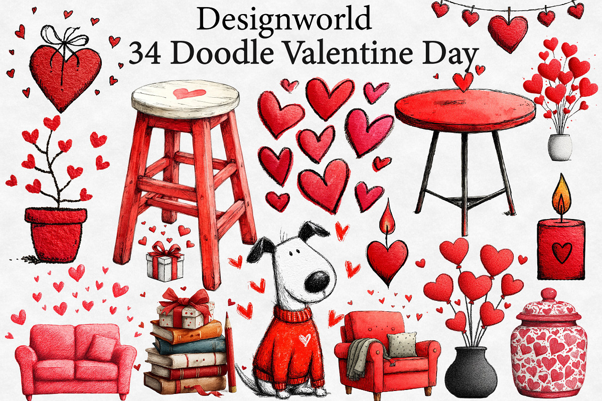 Doodle Valentine Day Clipart, an Illustration by Designworld (Photo 1 of 6)