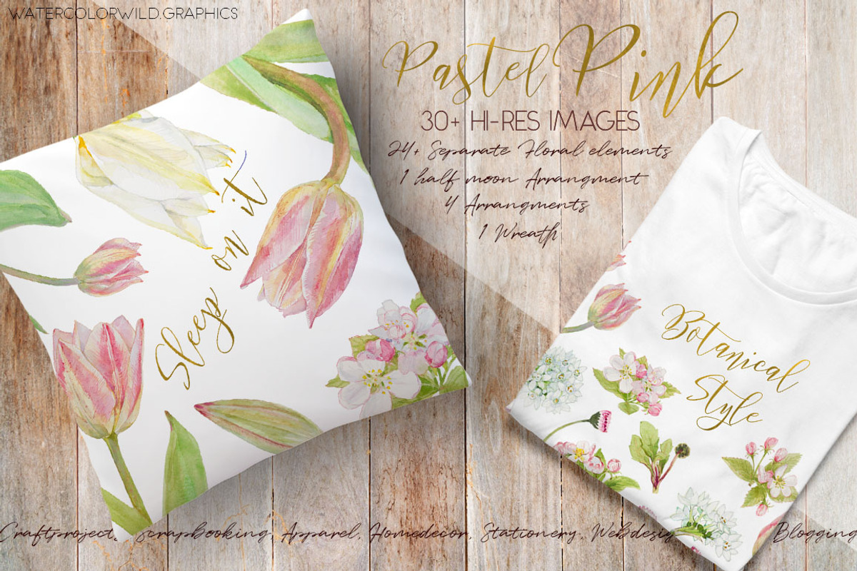 Pastel Pink-WatercolorClipartSet, an Illustration by watercolorwild.graphics (Photo 4 of 6)