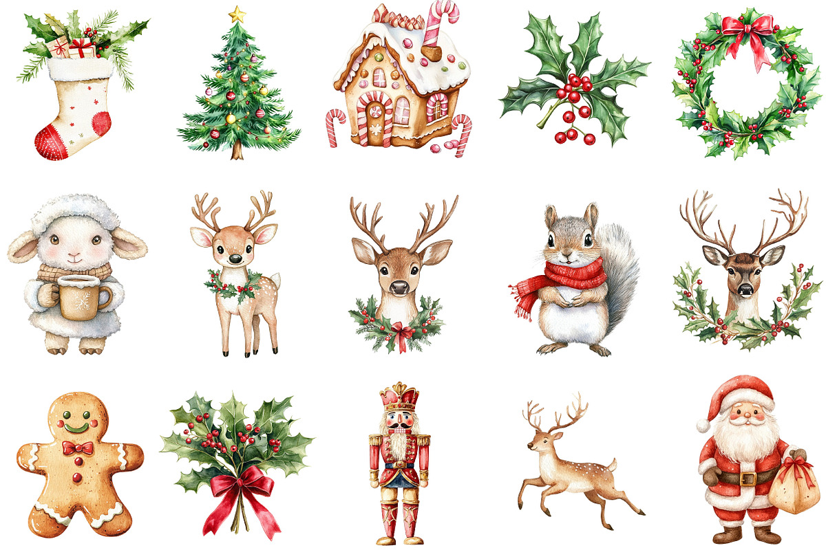 Cute Holly Christmas Clipart Bundle, an Illustration by Designking (Photo 3 of 5)
