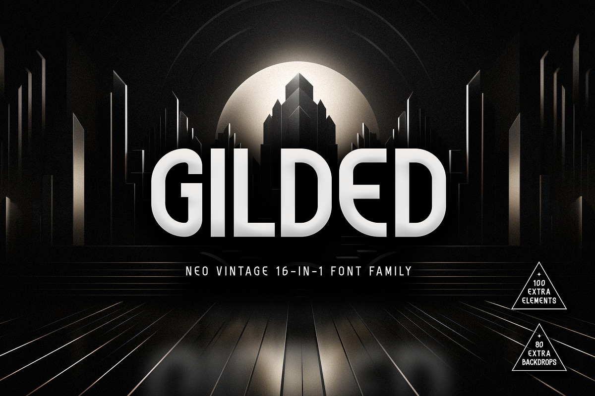 GILDED | Neo Vintage 16-Font Family, a Sans Serif Font by Ckybe's Corner (Photo 1 of 18)