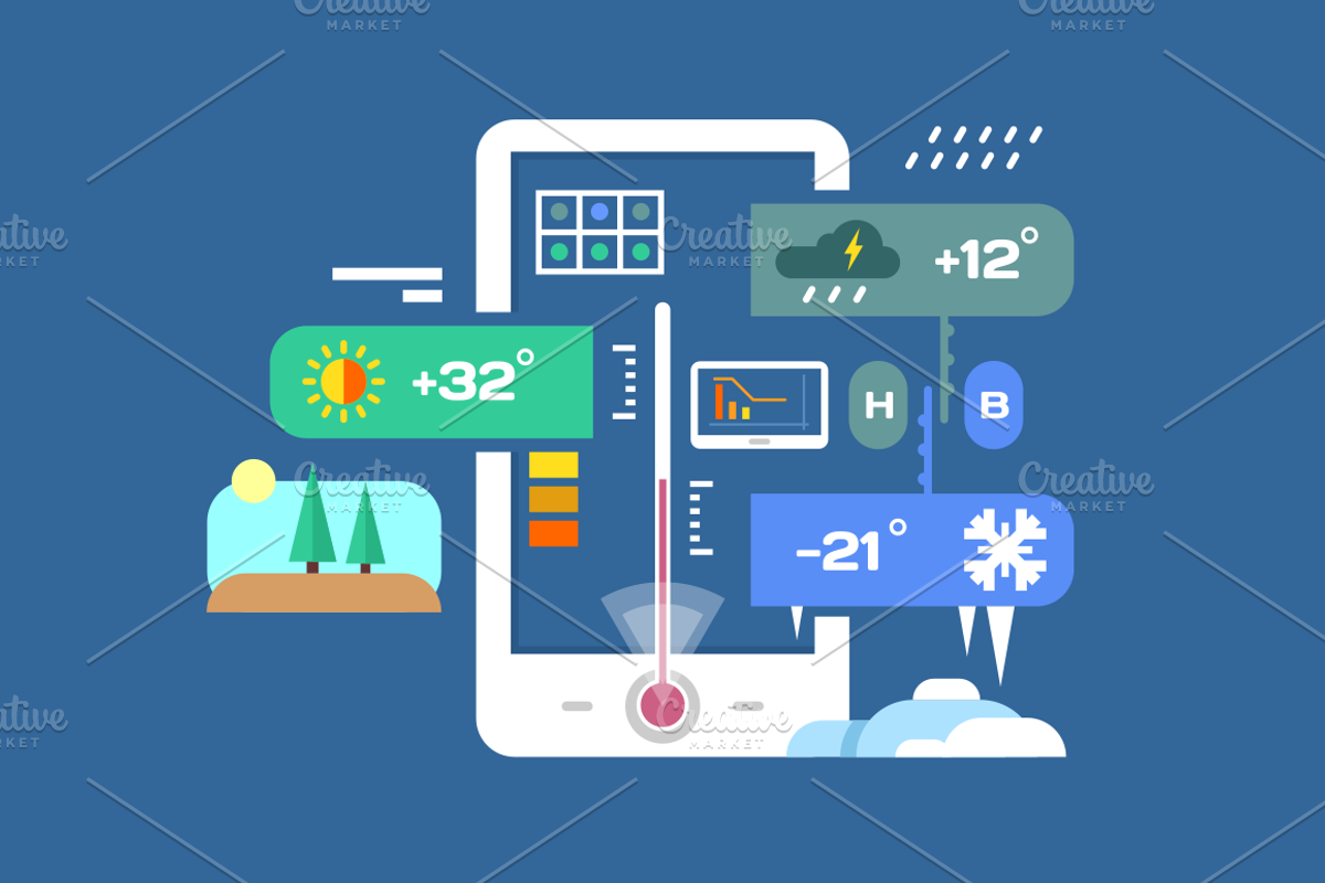 Weather application elements, an Illustration by Kit8.net