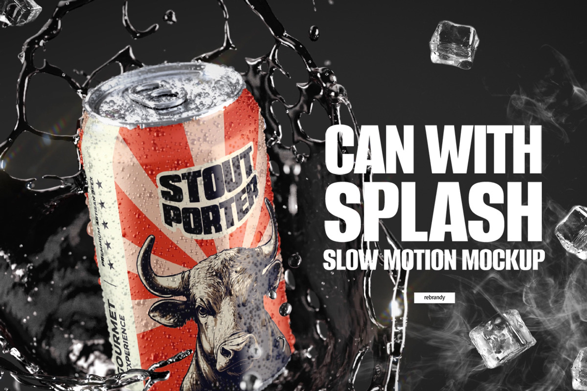 Can With Splash Slow Motion Mockup, a Product Mockup by rebrandy (Photo 1 of 10)