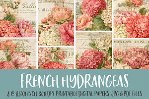 French Hydrangeas Printable Textures
