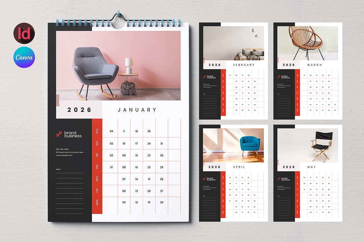 Canva Wall Calendar Layout 2026, a Stationery Template by Pixelpick (Photo 1 of 3)