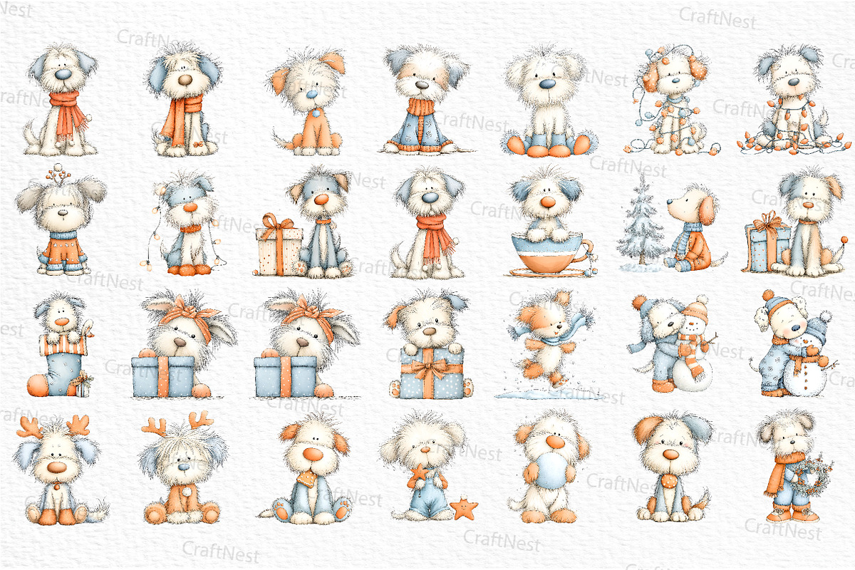 Cute Christmas Fluffy Dogs, an Illustration by Craft Nest (Photo 6 of 6)