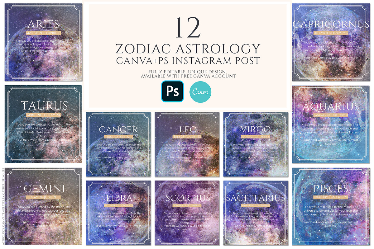 -50% Astrology Canva PS templates, a Social Media Template by Vintage Digital Textures (Photo 9 of 9)
