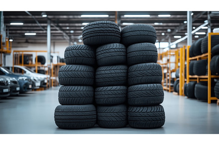 Stack of car tires arranged in a, an Industrial Photo by Sergey Kotenev