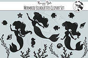 Mermaid Silhouette Clipart Set, an Illustration by RaccoonGirl Design (Thumbnail 1 of 3)