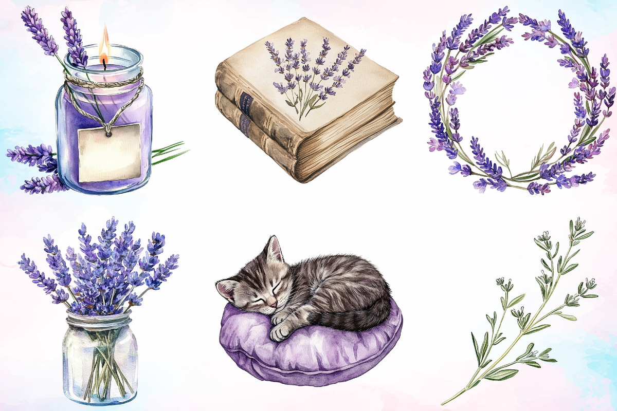 Watercolor Lavender Spring Clipart, an Illustration by Canvas Craft (Photo 3 of 3)