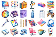 Watercolor Office Time Clipart, an Illustration by Daily.Designs (Thumbnail 2 of 3)
