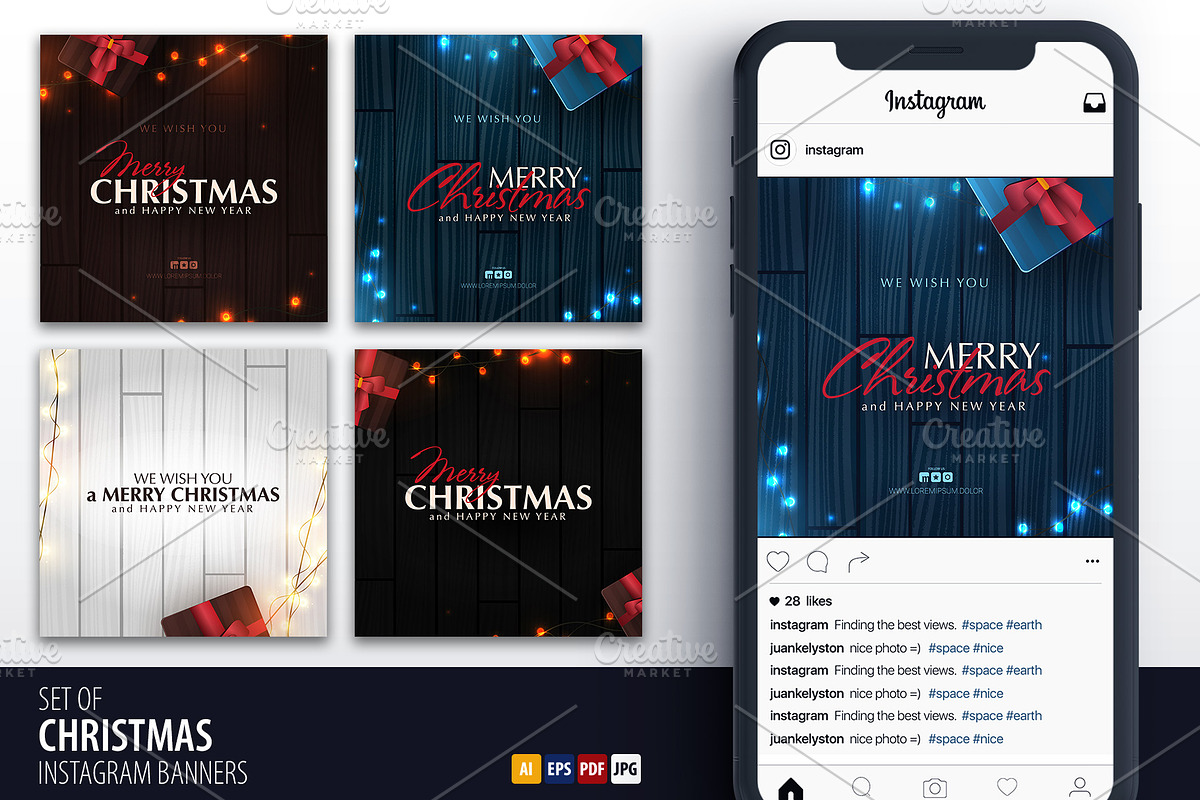 Christmas Banner with lights garland, a Social Media Template by Leo Edition (Photo 1 of 4)