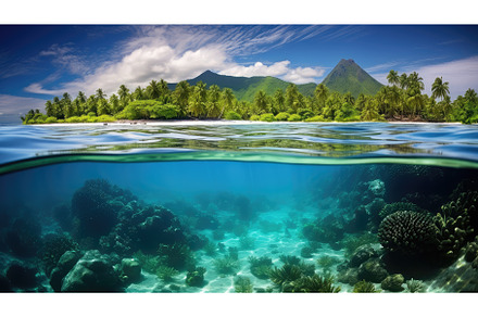 sky mountain island sea landscape ai, a Nature Photo by pikepicture