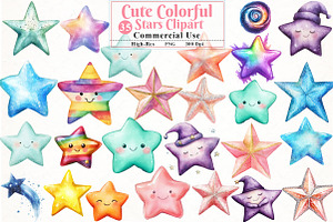 Cute Colorful Watercolor Stars png, an Illustration by Watercolor design