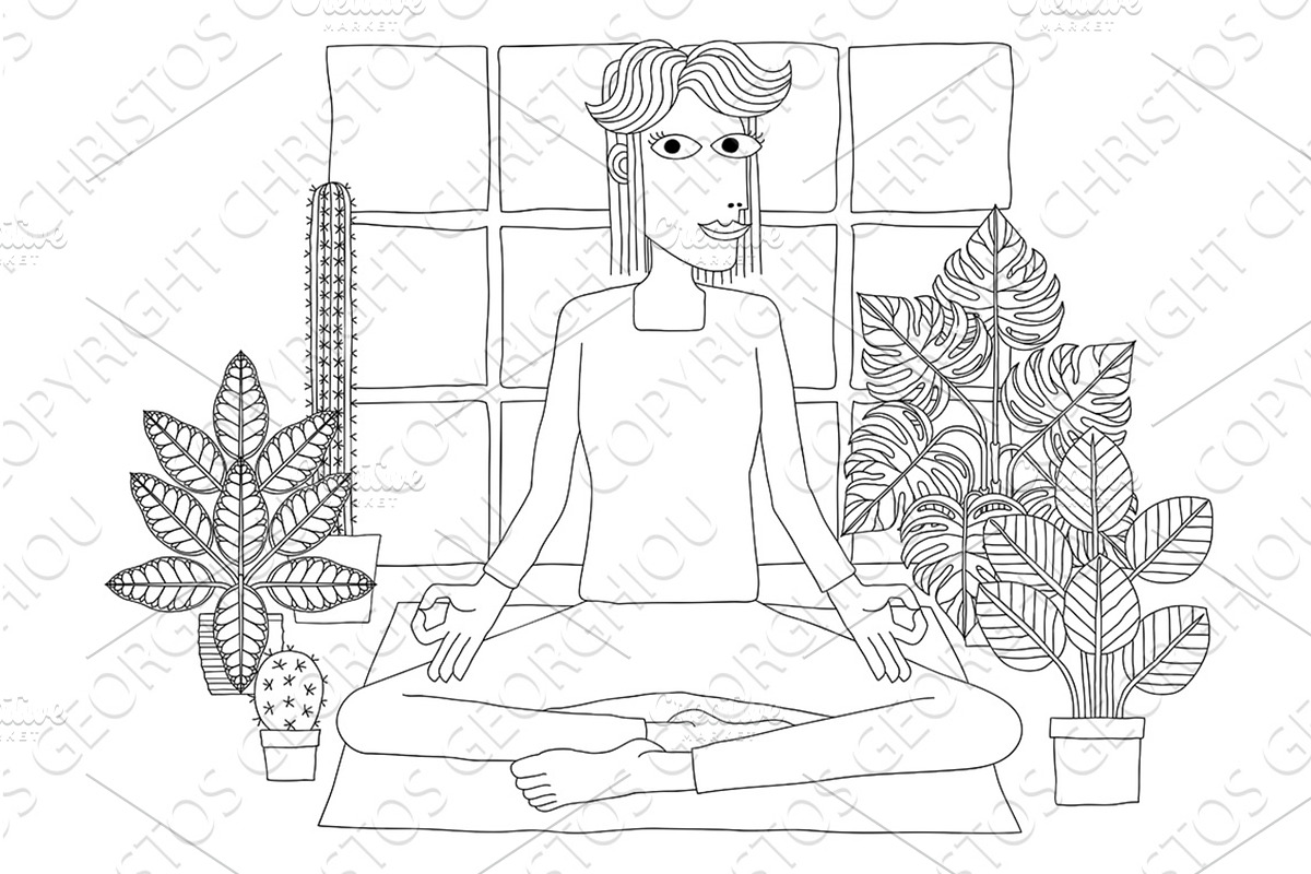 Woman Meditating Doing Yoga Pilates, a Person Illustration by Christos Georghiou