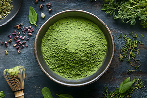 Matcha green tea powder with herbs and spices, a Beauty & Fashion Photo by Photostock