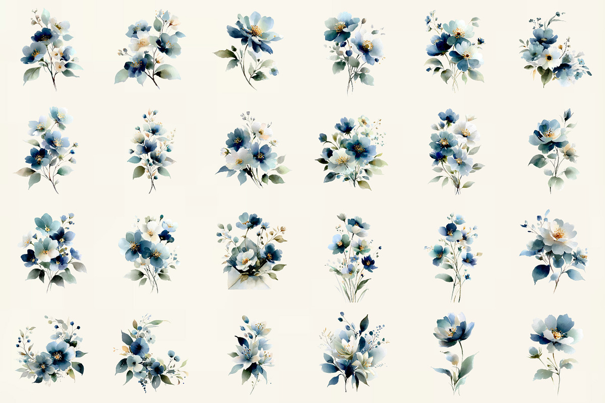 Elegant Midnight Blue Florals, an Illustration by DreamCafeArt (Photo 2 of 6)