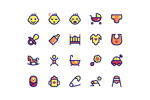 Baby Filled Line Icons