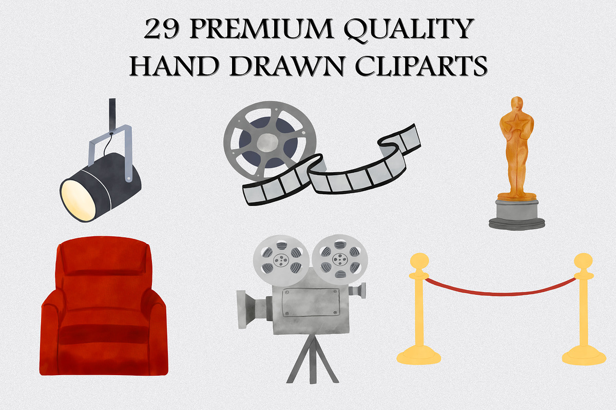 Watercolor Movie Clipart Set, an Illustration by CropUp Creative (Photo 2 of 4)