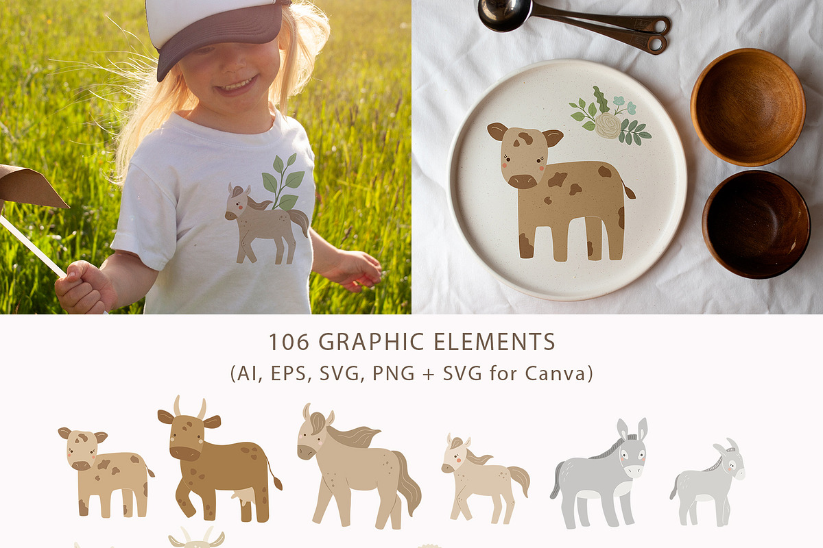 SPRING FARM animals clipart, pattern, an Animal Illustration by polikarpovaart (Photo 3 of 10)