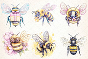 Watercolor  Bee  Clipar, an Illustration by DreamCafeArt (Thumbnail 2 of 9)