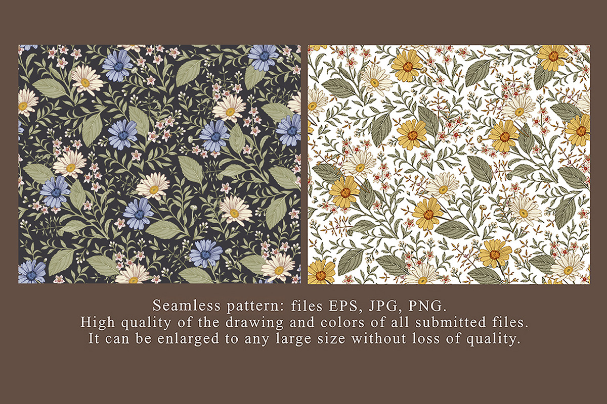 Set Seamless Flowers Chamomile daisy, a Pattern Graphic by Vintage (Photo 2 of 17)