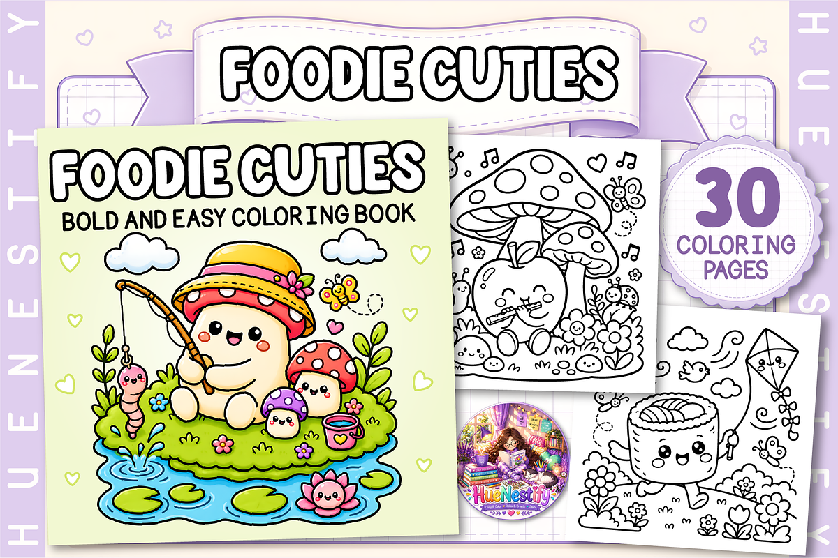 Foodie Cute Bold Easy Coloring Book, a Seasonal Illustration by HueNestify (Photo 1 of 4)