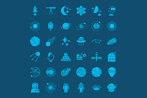 Space Line Art Vector Icons Set