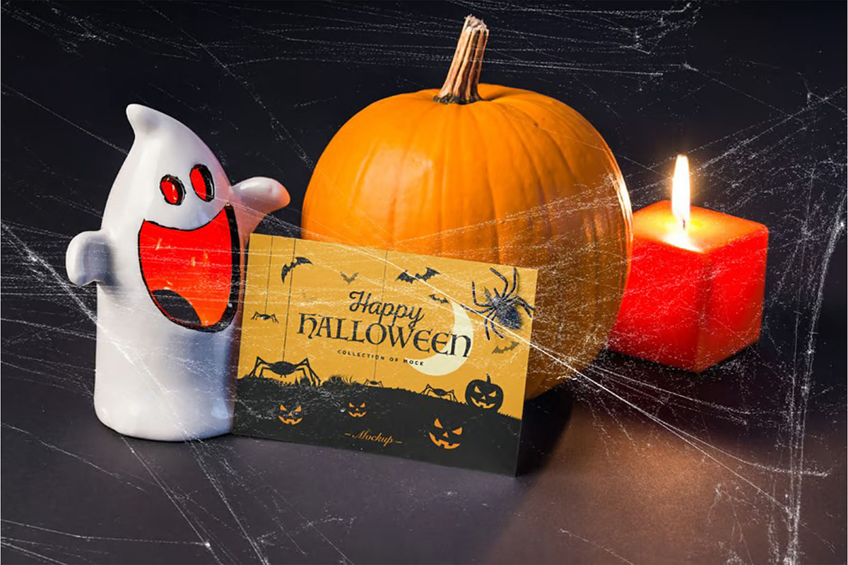 Halloween Card Mock-up, an Advertising Mockup by zippypixelstudio (Photo 3 of 13)
