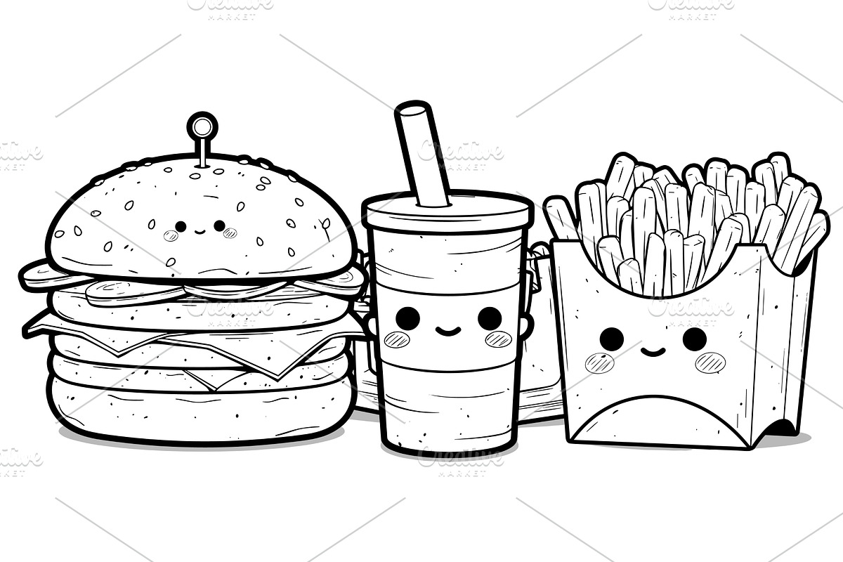 Burger Glass of Milkshake Pack of, a Food Illustration by LadadikArt