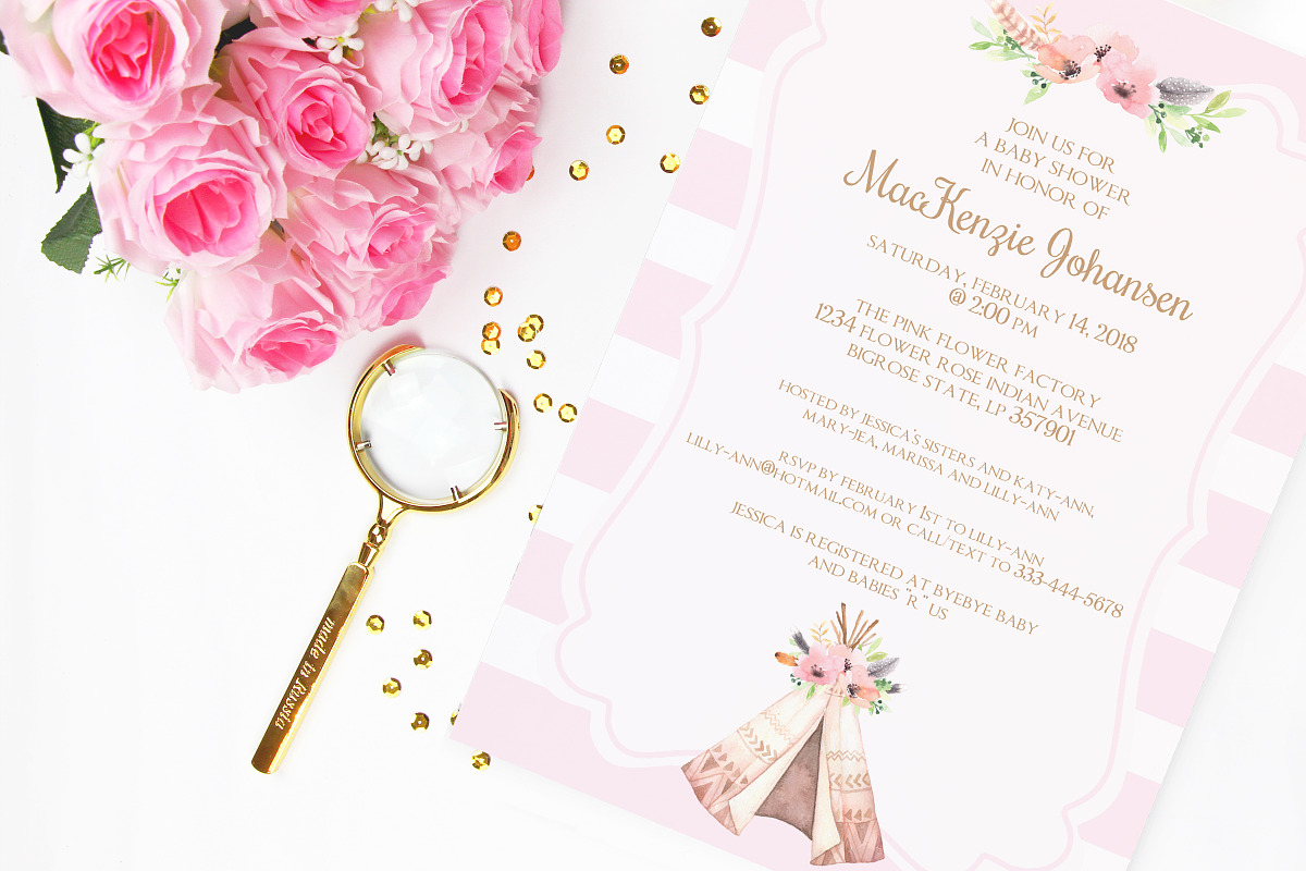 Teepee baby shower invitation, an Invitation Template by ThePaperOwl (Photo 1 of 3)